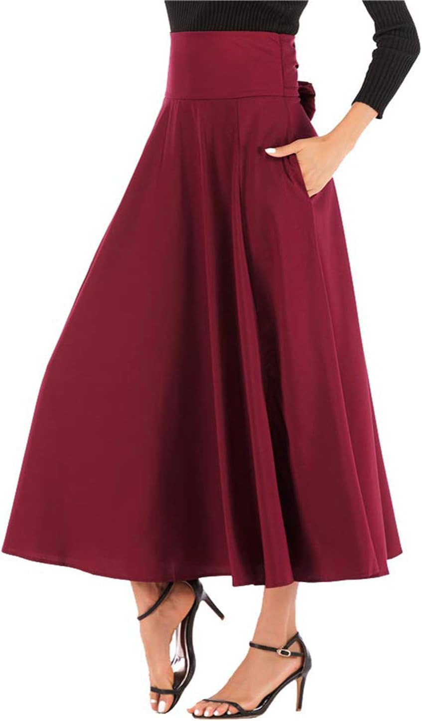 Women's Solid-color Long Retro Lace-up Dress