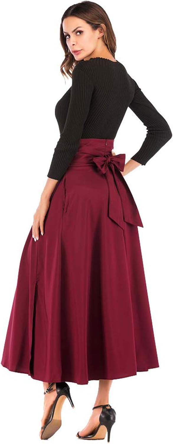 Women's Solid-color Long Retro Lace-up Dress