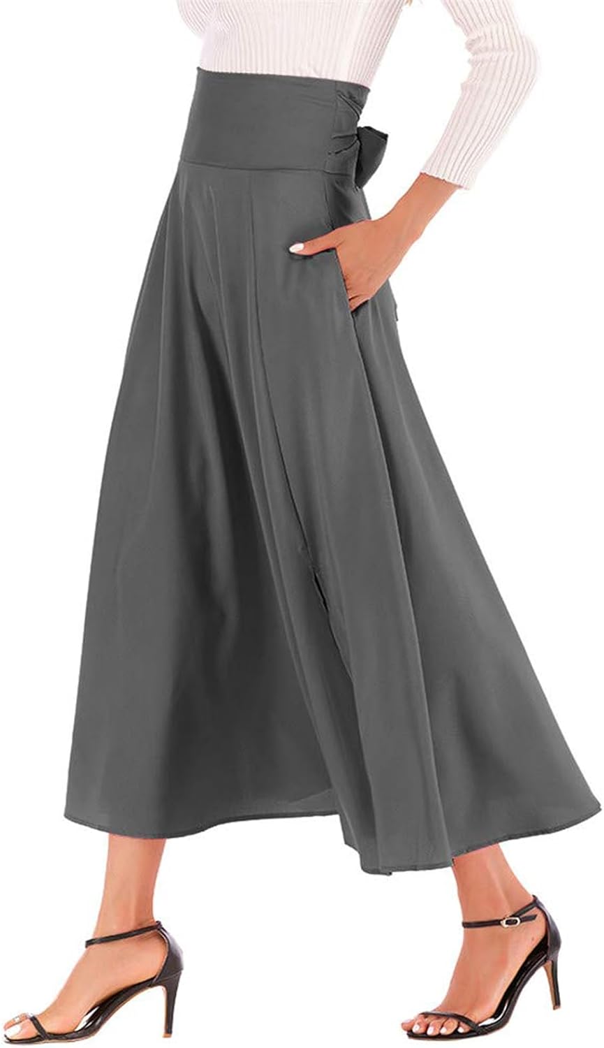 Women's Solid-color Long Retro Lace-up Dress